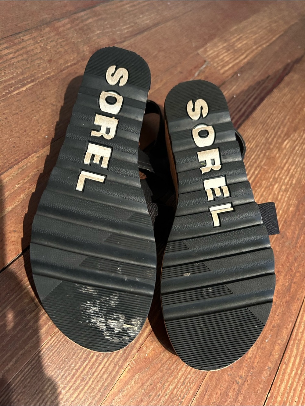 Sorel Black Cork Platform Sandals with Elastic Crossover Straps - Picture 5 of 7
